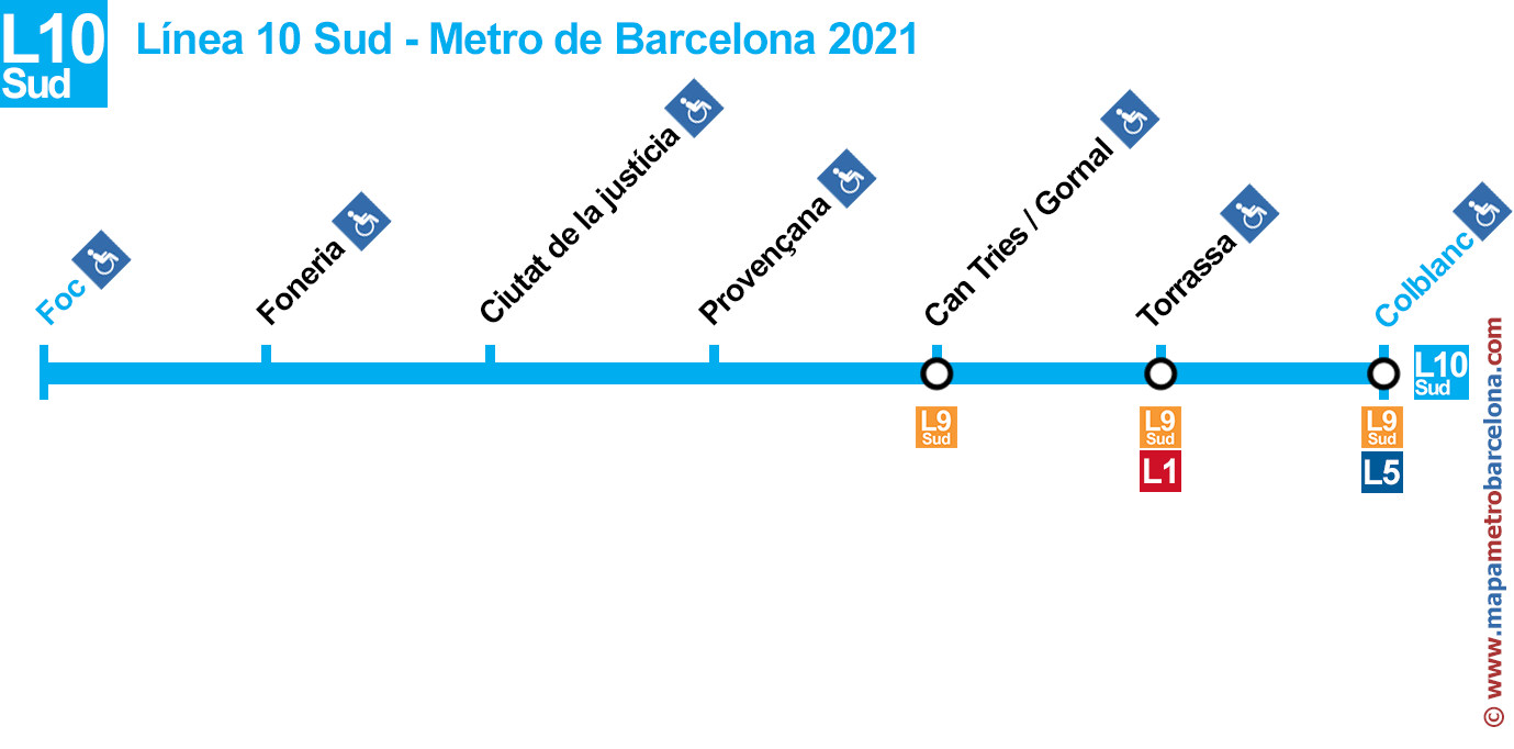 Maps of the Underground lines Barcelona 2021, line by line.